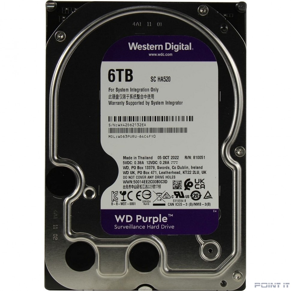 6TB WD Purple (WD63PURU) {Serial ATA III, 5400- rpm, 256Mb, 3.5"}