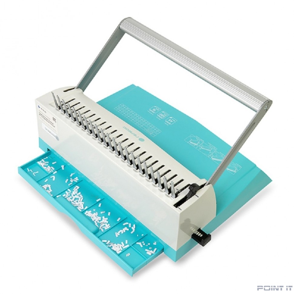 ГЕЛЕОС Переплетчик БП-16 бирюзово-белый на пластиковую пружину,А4, ручная перфорация 16 листов, переплет макс до 500 л., глубина перфорации 2-3-4-5 мм