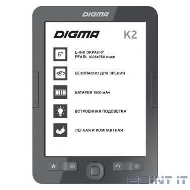 Digma K2G 6" E-ink HD Pearl 758x1024 600MHz/4Gb/microSDHC/frontlight темно-серый [1406109]