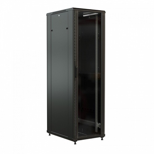 Шкаф напольный 19-дюймовый, 42U, 2055х600х1000 мм (ВхШхГ), передняя стеклянная дверь со стальными перфорированными боковинами, задняя дверь сплошная,