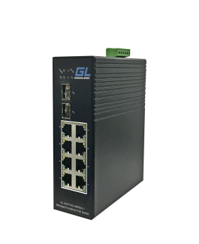 Коммутатор GIGALINK, управляемый L2, индустриальный на DIN рейку, 8 PoE (802.3af/at) портов 100Мбит/с, 2 SFP/1000BaseX, 48В (питание поставляется отдельно 240 ватт)