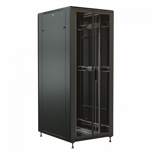 Шкаф напольный 19-дюймовый, 42U, 2055x800х800 мм (ВхШхГ), передняя и задняя распашные перфорированные двери (75%), цвет черный (RAL 9004) (разобранный