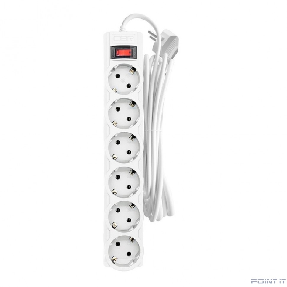 CBR Сетевой фильтр CSF 2606-5.0 White, 6 евророзеток, длина кабеля 5 метров, цвет белый (пакет)