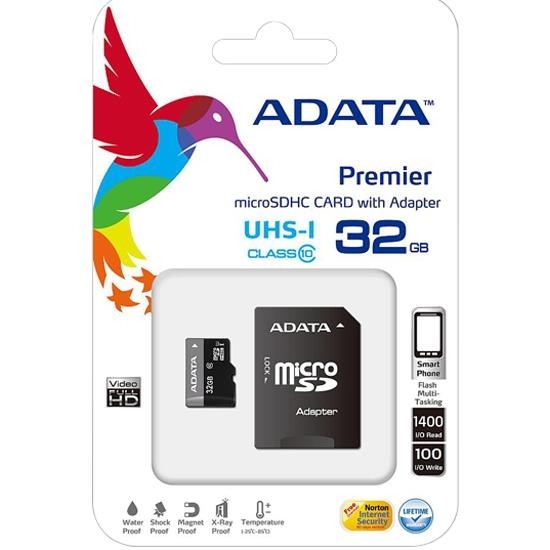 Карта памяти MICRO SDHC 32GB W/ADAP. AUSDH32GUICL10-RA1 ADATA