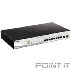 D-Link DGS-1210-10MP/F1A PROJ Настраиваемый L2 коммутатор с 8 портами 10/100/1000Base-T и 2 портами 1000Base-X SFP (8 портов PoE 802.3af/at, PoE-бюджет 130 Вт)