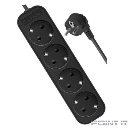 Defender Удлинитель M418 1.8 м, 4 розетки, черный [99325],с заземлением