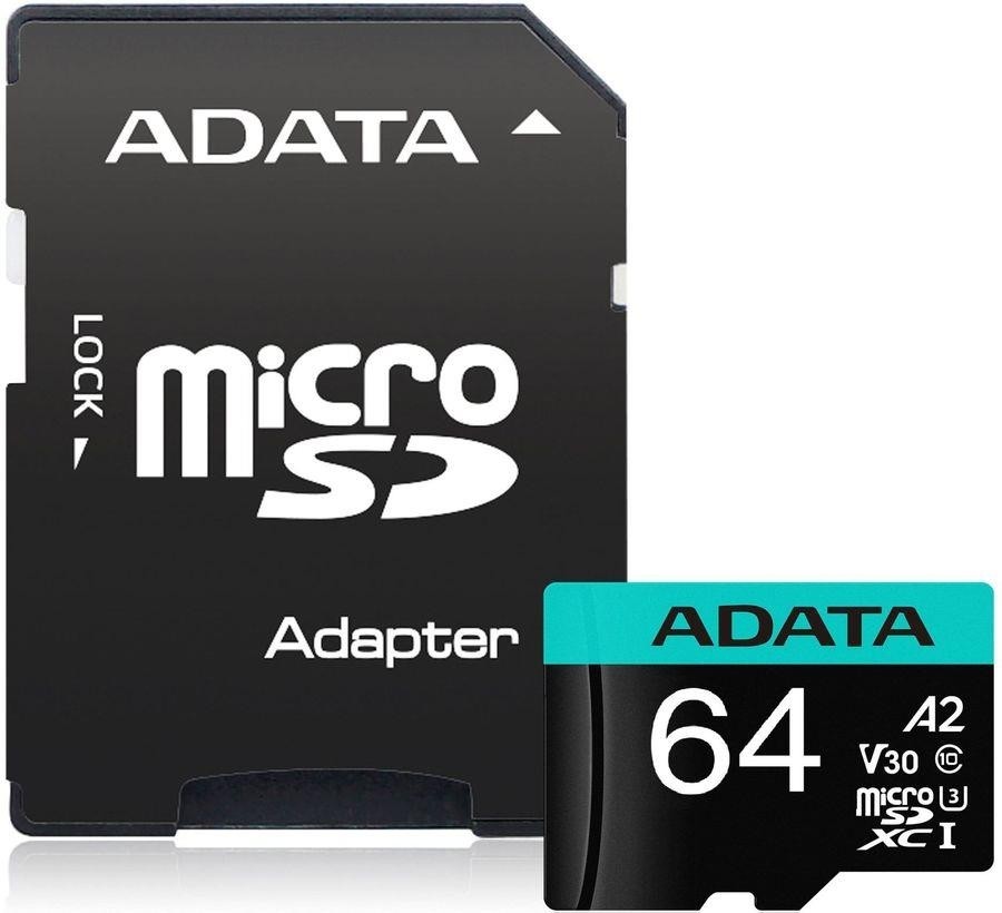 Карта памяти MICRO SDXC 64GB W/ADAP. AUSDX64GUII3CL10-CA1 ADATA