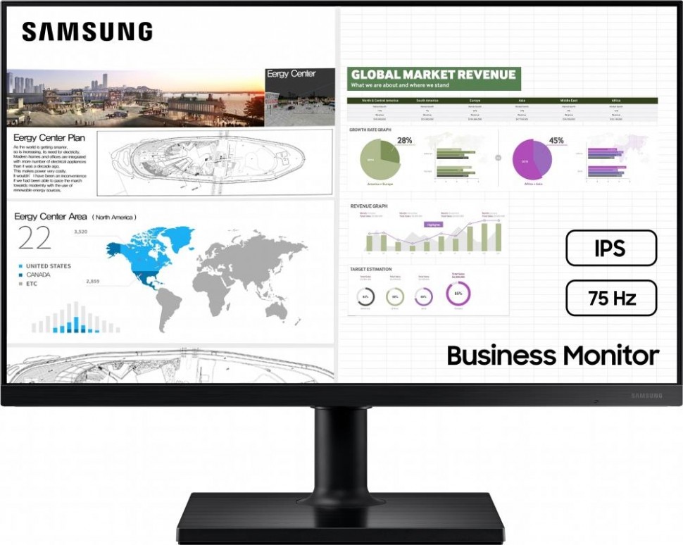 ЖК монитор SAMSUNG LF24T450FQIXCI/24"/IPS/1920x1080 16:9/75Hz/250/1000:1/5 мс/черный/5.2 кг LF24T450FQIXCI