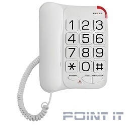 TEXET TX-201 белый { проводной, повторный набор номера, кнопка выключения микрофона, регулятор громкости звонка, белый}