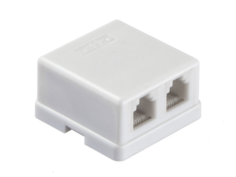 Розетка телефонная внешняя / 2 порта RJ11(6p2c) / 2 контактная, мини, белая, Netko