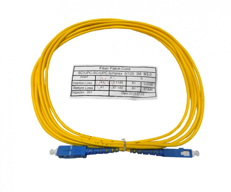 Патч-корд оптический соединительный SC-SC/UPC SM Simplex 3.0мм 9/125, 3м