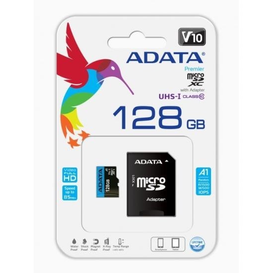 Карта памяти MICRO SDXC 128GB W/AD. AUSDX128GUICL10A1-RA1 ADATA