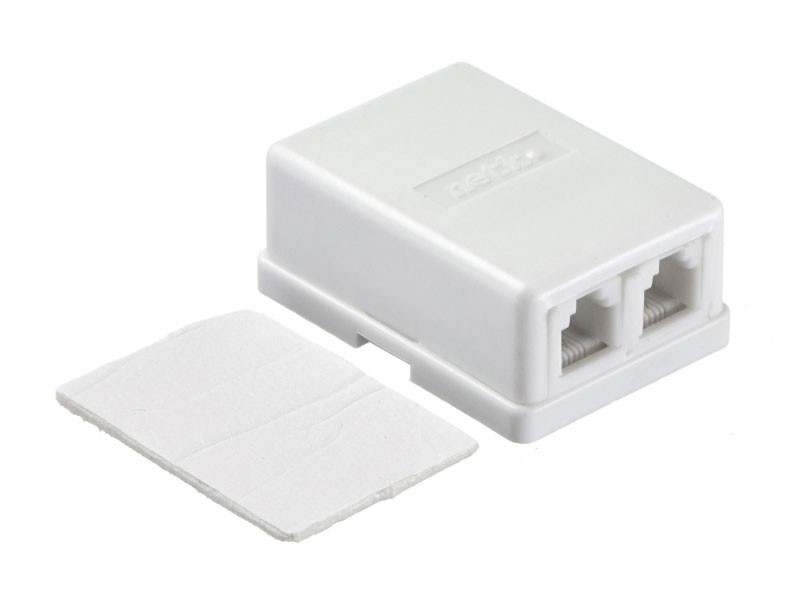 Розетка телефонная внешняя / 2 порта RJ11(6p2c) / 2 контактная, белая, Netko