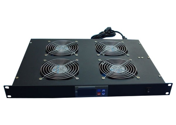 Полка вентиляторная 19, 1U/4 с термостатом, с кабелем, черная Netko Т