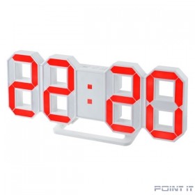 Perfeo LED часы-будильник &quot;LUMINOUS&quot;, белый корпус / красная подсветка (PF-663) 
