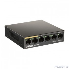 D-Link DSS-100E-6P/A1A Неуправляемый коммутатор с 6 портами 10/100Base-TX (4 порта PoE 802.3af/at, PoE-бюджет 55 Вт, дальность до 250 м)