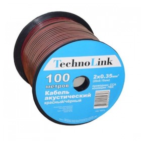 Кабель акустический Technolink 2*0.35мм2 (20*0.15мм) CCA, 100м, пластиковая катушка, черный/красный