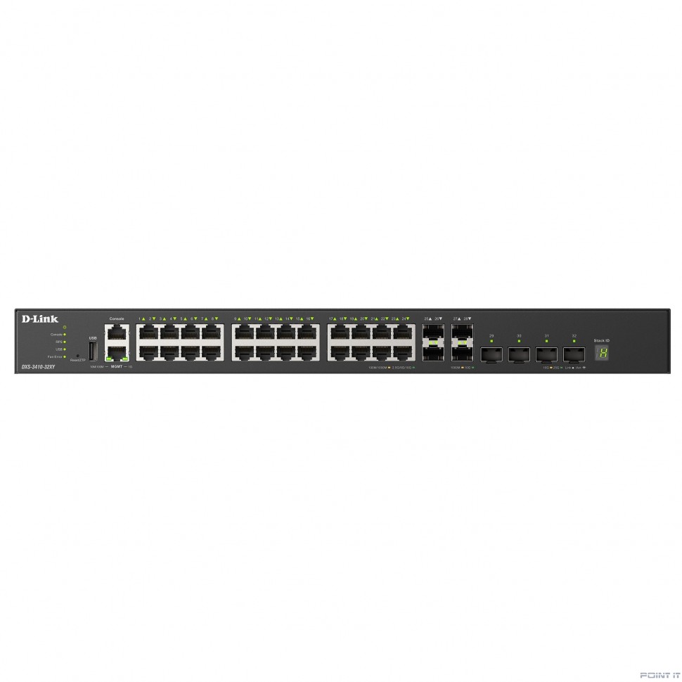 D-Link DXS-3410-32SY/A1A Управляемый L3 стекируемый коммутатор с 28 портами 10GBase-X SFP+ и 4 портами 25GBase-X SFP28