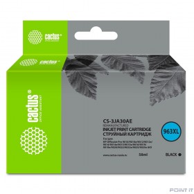 Картридж струйный Cactus 963XL CS-3JA30AE (есть ограничения по прошивке) черный (58мл) для HP OfficeJet Pro 9010/9010e/9012/9014/9015/9016/9019