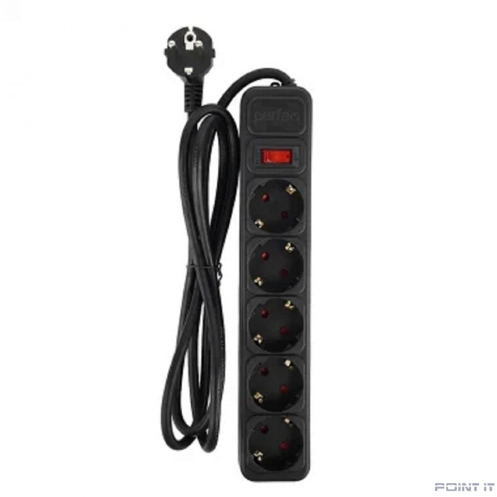 Perfeo сетевой фильтр "REAL POWER", 5,0м, 5 розеток, 16А, 3500 Вт, тройная защита, черный.