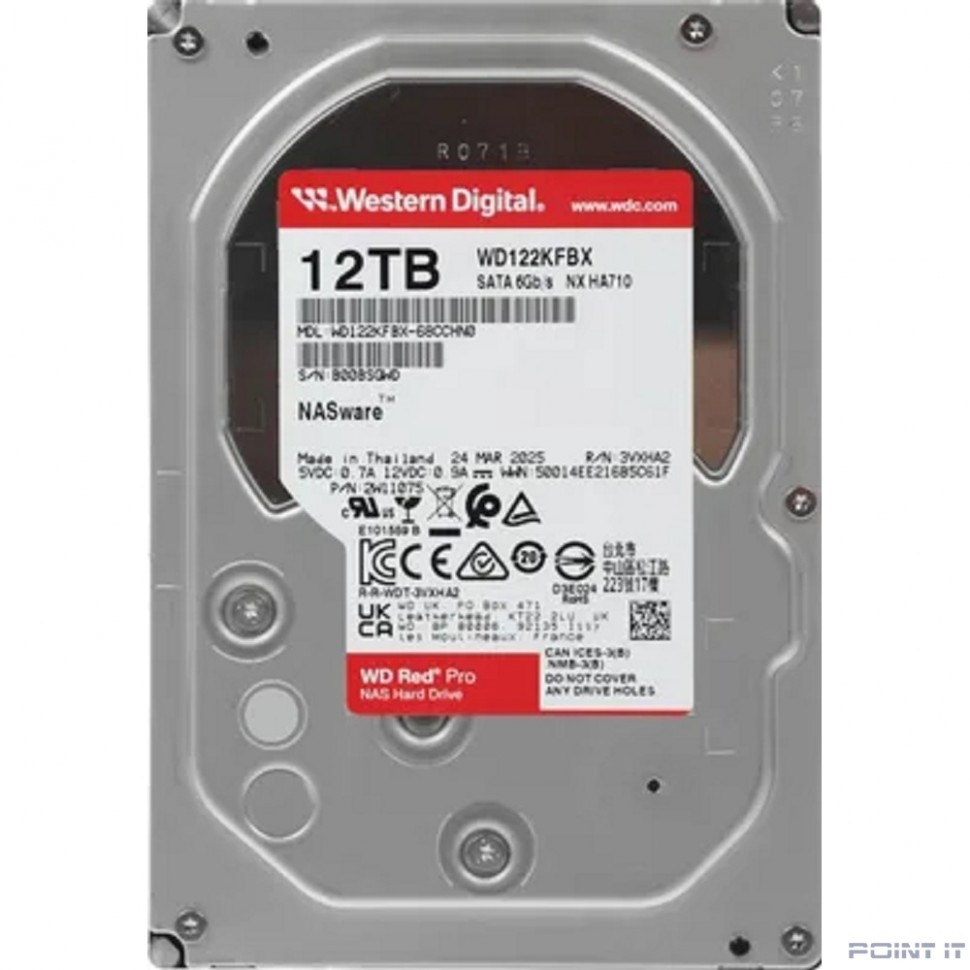 12TB WD Red Pro (WD122KFBX) {Serial ATA III, 7200- rpm, 512Mb, 3.5"}