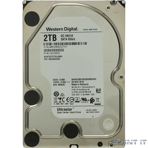 WD Ultrastar DC HDD Server 7K2 (3.5’’, 2TB, 128MB, 7200 RPM, SATA 6Gb/s, 512N HUS722T2TALA604 (1W10025)