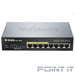 D-Link DGS-1008P/E1A Неуправляемый коммутатор с 8 портами 10/100/1000Base-T (4 порта PoE 802.3af/at, PoE-бюджет 80 Вт)