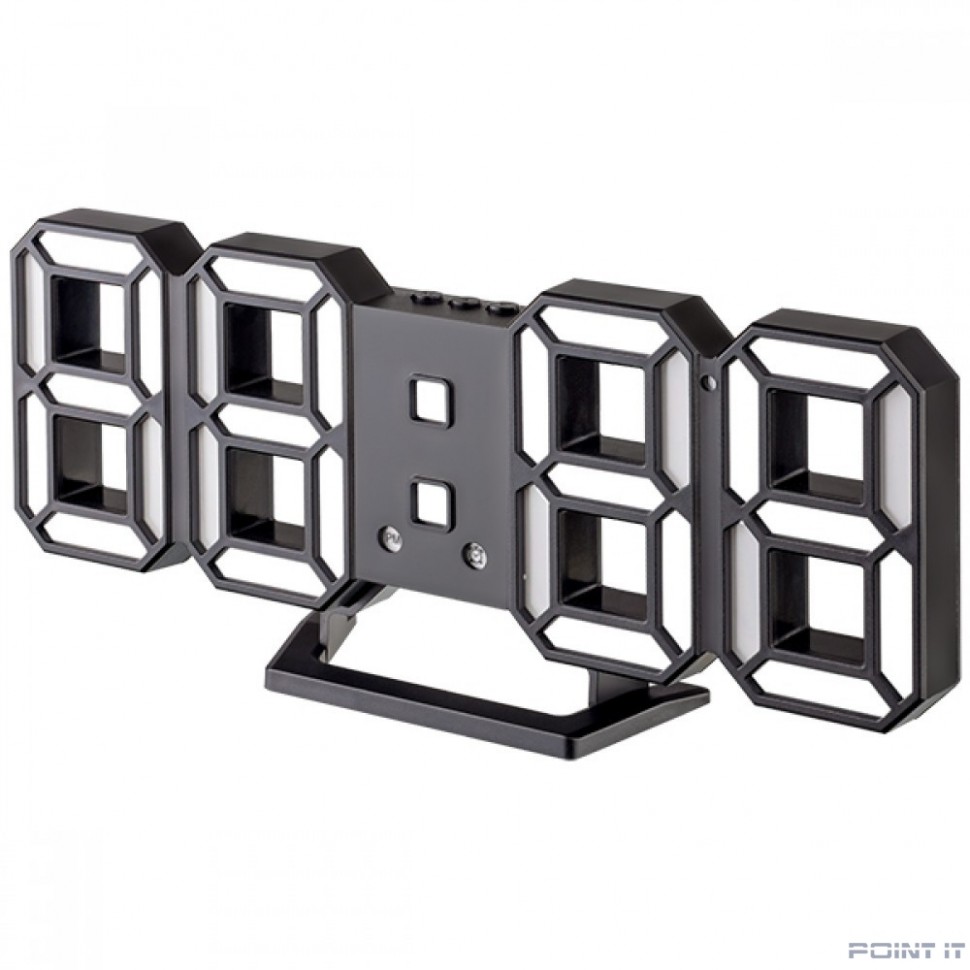 Perfeo LED часы-будильник "LUMINOUS 2", черный корпус / белая подсветка (PF-6111)