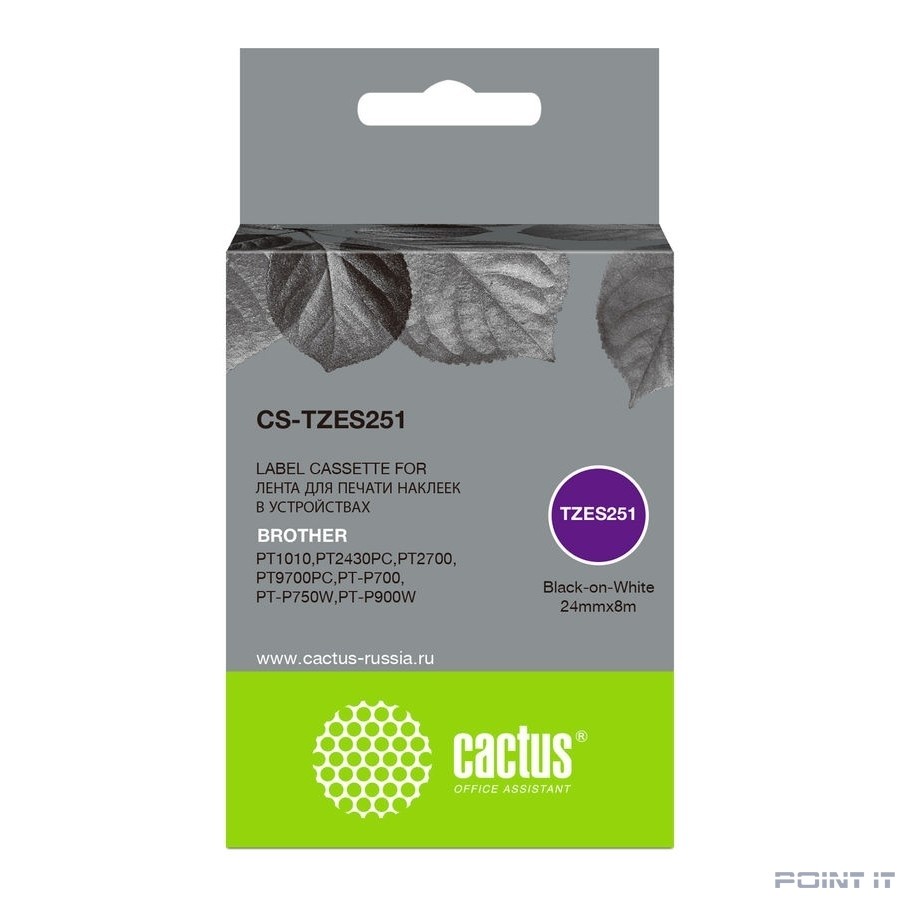 Картридж ленточный Cactus CS-TZES251 черный для Brother 1010/1280/1280VP/2700VP