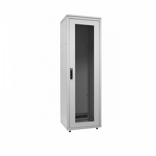 Шкаф напольный 19, SZBD, 38U, 1785x600х800мм (ВхШхГ), стеклянная дверь в стальной раме, ручка с замком с трехточечной фиксацией, цвет серый (RAL 703