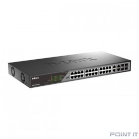 D-Link DSS-200G-28MP/A1A Настраиваемый L2 коммутатор с 24 портами 10/100/1000Base-T и 4 комбо-портами 100/1000Base-T/SFP (24 порта PoE 802.3af/at, PoE-бюджет 370 Вт, дальность до 250 м)